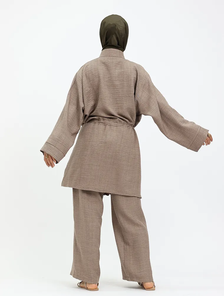 Mocha Linen Feel Drawstring Co Ord Set
